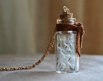 Dandelion Necklace Make A Wish Terrarium Necklace with Real Dandelion Seeds Botanical Bottle Jewelry Biology Nature Hipster Boho