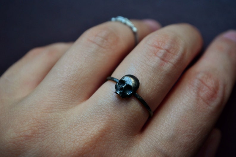 Gothic Skull Ring, Stacking Sterling Silver Goth Punk Jewelry Skeleton Ring Unisex Mens Ring ''Memento Mori'' image 2