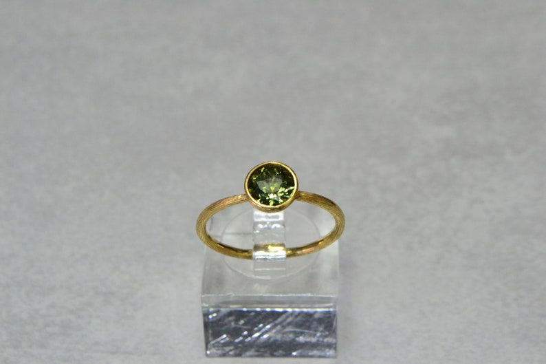 Green Tourmaline Ring 14K Gold Round Gemstone Solitaire Promise Ring Engagement Wedding October Birthstone image 2