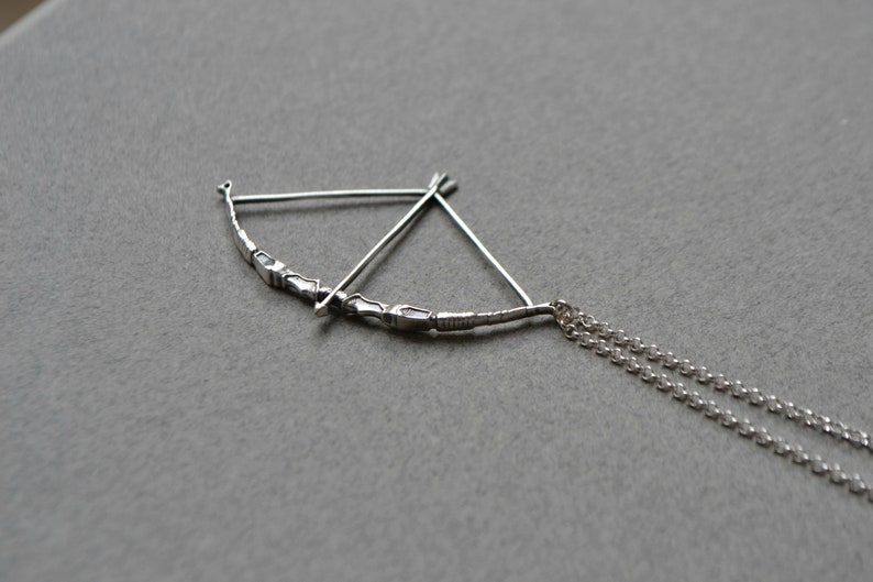Bow and Arrow Necklace, Zodiac Necklace Sagittarius, Sterling Silver 925, Elven Jewelry Elvish, Medieval Jewelry, Huntress Archery Necklace image 1