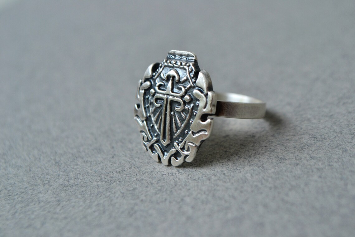 Sterling Silver Gothic Cross Ring Mens Jewelry Medieval Crest Etsy