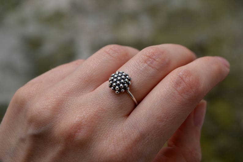 Particle Molecule Dandelion Ring Minimalist Sterling Silver Organic Biology Jewelry Modern Bubble Dot Granulation Ring image 4