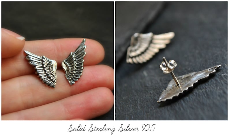 Steampunk Angel Wing Earrings Sterling Silver Gothic Earrings Statement Wing Stud Flight of Icarus Mythology Ancient Greek Jewelry image 5