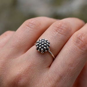 Particle Molecule Dandelion Ring Minimalist Sterling Silver Organic Biology Jewelry Modern Bubble Dot Granulation Ring image 3