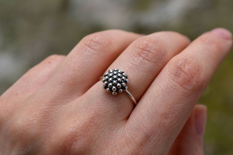 Particle Molecule Dandelion Ring Minimalist Sterling Silver Organic Biology Jewelry Modern Bubble Dot Granulation Ring image 3