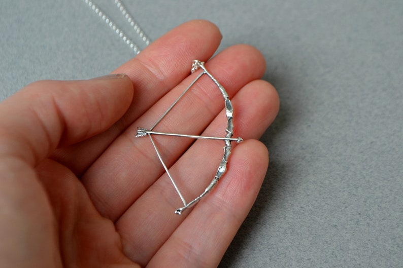 Bow and Arrow Necklace, Zodiac Necklace Sagittarius, Sterling Silver 925, Elven Jewelry Elvish, Medieval Jewelry, Huntress Archery Necklace image 3