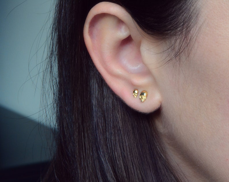 skull earrings 14k solid gold tiny fine wedding jewelry image 3