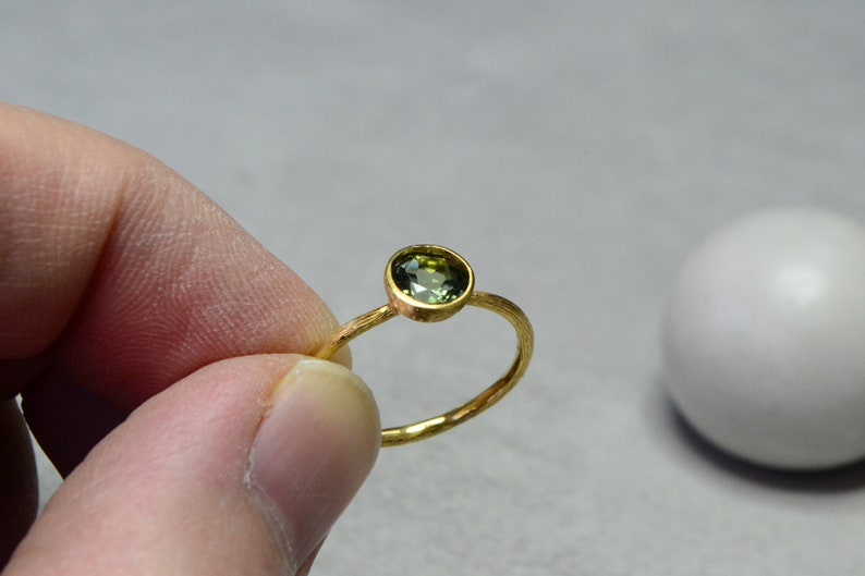 Green Tourmaline Ring 14K Gold Round Gemstone Solitaire Promise Ring Engagement Wedding October Birthstone image 3