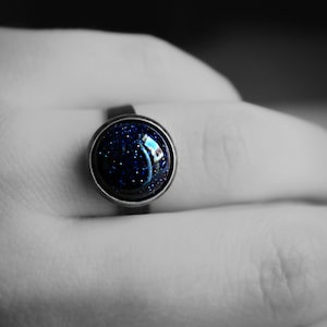 space jewelry, gothic ring, dark blue ring, galaxy ring, universe jewelry, night sky ring, sparkle jewelry, blue goldstone ring