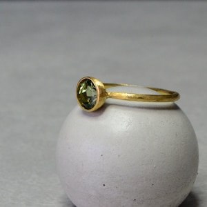 Green Tourmaline Ring 14K Gold Round Gemstone Solitaire Promise Ring Engagement Wedding October Birthstone image 1
