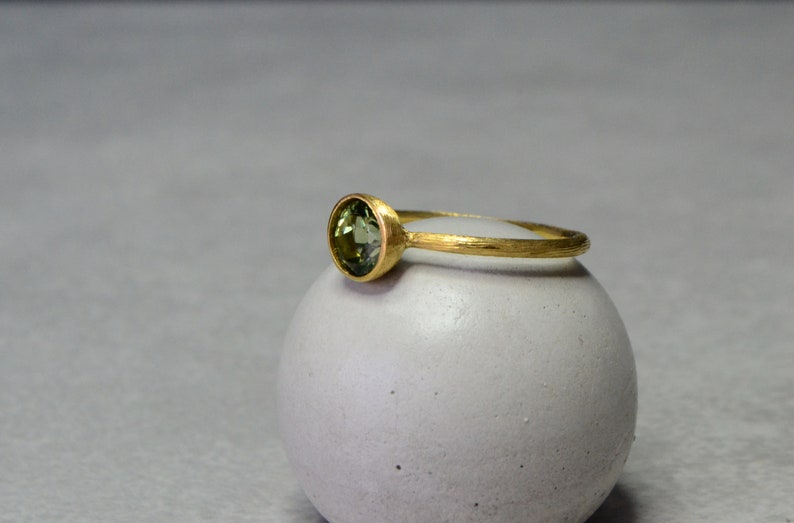 Green Tourmaline Ring 14K Gold Round Gemstone Solitaire Promise Ring Engagement Wedding October Birthstone image 1