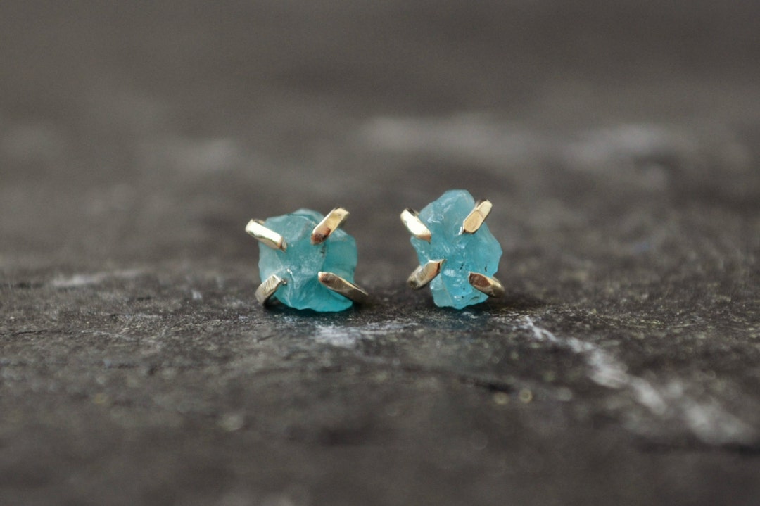 Raw Apatite Crystal Stud Earrings Rough Stone Sterling Silver Post ...