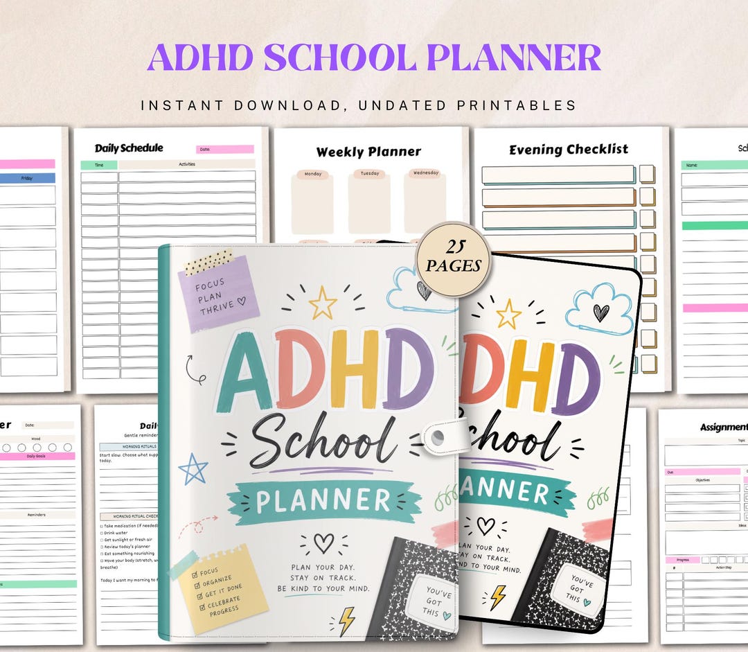 ADHD School Planner Printable, Student ADHD Organizer, Executive ...