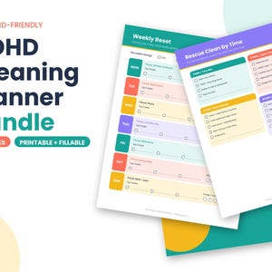 Adhd cleaning planner printable, weekly cleaning schedule, declutter checklist, chore chart, laundry planner, fillable pdf