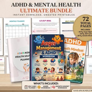ADHD Digital Planner Bundle: Anger Management, Growth Mindset, Self-Care Trackers (Digital Download)
