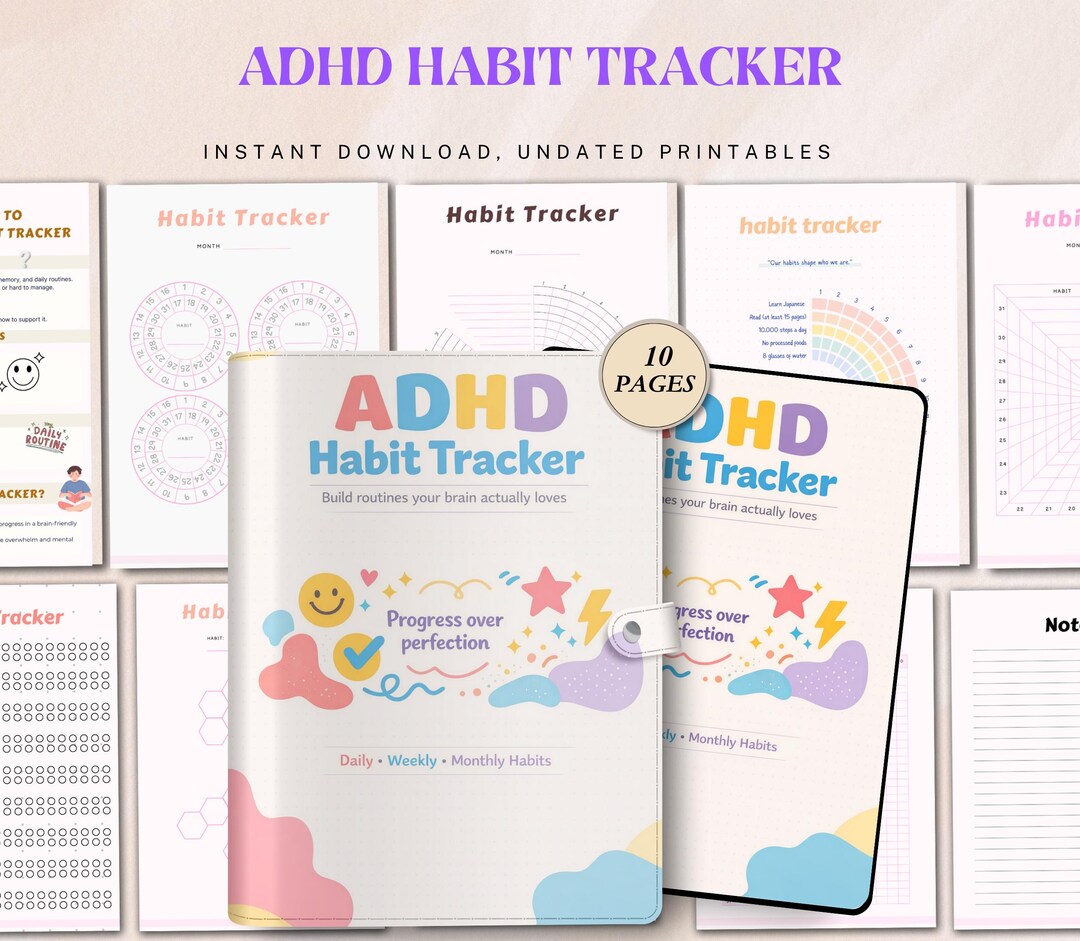 ADHD Wellness Habit Tracker Printable | Daily Routine Planner & Focus ...