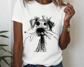 Dog Sketch Shirt, Doodle Puppy Graphic Tee, Minimalist Dog Lover Gift, Cute Pet Mom Shirt, Scribble Dog Art T Shirt