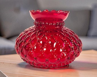 Vintage Ruby Red Diamond Quilted Glass Hurricane Lamp Shade 5-3/4" Fitter