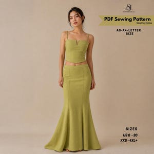 クロップトップとマーメイドスカートの型紙 – エレガントなツーピース衣装（XXS～4XL以上）（デジタルダウンロード）