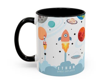 Kid's Personalized Space Explorer Accent Drink Mug, 11oz