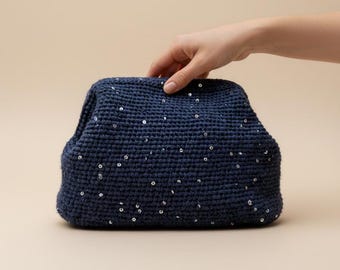 Blaue häkeln Clutch Tasche, Abendtasche, handgemachte Art Tasche
