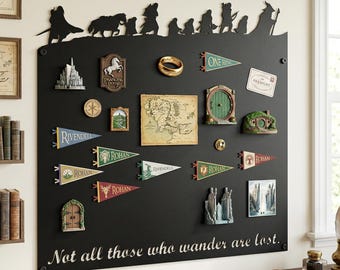 Tablica magnetyczna z sylwetką fantasy, magnes z cytatem literackim, sztuka ścienna z sylwetką przygody, znak z magnesem „Wanderlust”, metalowa tablica magnetyczna