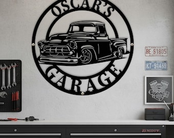 Metalowy szyld ścienny do garażu, dekoracja garażu dla ciężarówek w stylu vintage, metalowy szyld z nazwą garażu, dekoracja szyldu warsztatu samochodowego, szyld „męska jaskinia”, szyld ścienny na ciężarówkę
