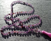 Rutilated Amethyst Hand-Knotted Mala (108 and Guru), Necklace, Bracelet with 6-mm Beads and a Pink Tassel 0792