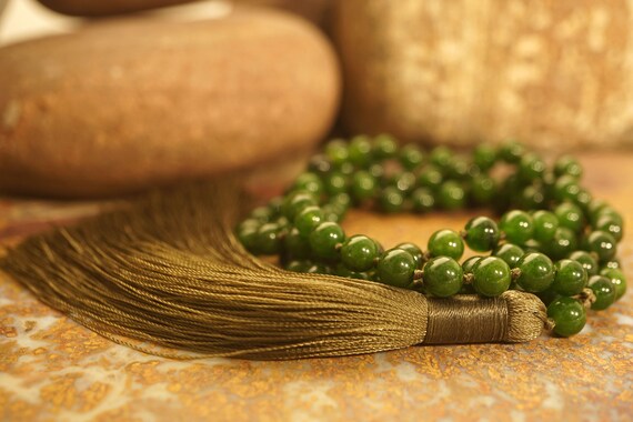 Henna Green Jade Mala Jade Mala Necklace Green Jade Mala Knotted