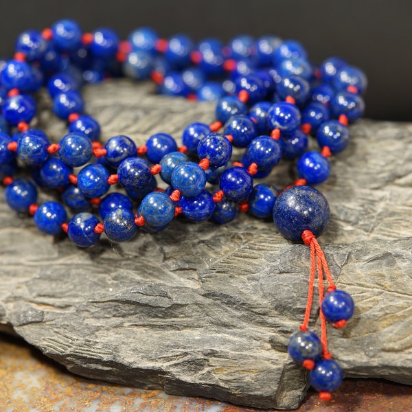 Lapis Lazuli Mala • AAA* (Highest Quality) • Knotted Mala • 8mm • Beads for Communication •  108+1 • Jewelry for Men • Lapis Mala • 3057