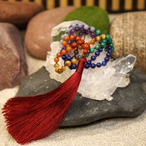 Quality Seven Chakra Mala • Seven Chakra Mala Necklace • Hand-Knotted Mala • 7 Chakra Mala • Rainbow Necklace • 6mm Mala Beads • 2946