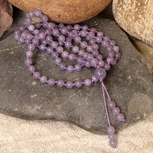Lepidolite Mala Beads • Hand Knotted Blue Lepidolite Mala • Lilac Lepidolite Tassel Necklace • Violet Mala • Yoga Fashion • 6mm • 2925