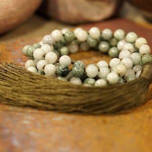 African Jadeite Mala • African Jade Necklace • 108+1 •  •African Jade Tasseled Necklace • 8mm • Hand-Knotted Mala Beads • 4500