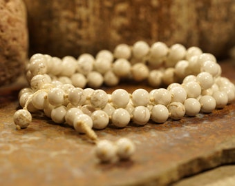 Copper Howlite Mala • White Mala Beads • Men's Mala • Howlite Mala Bracelet • Howlite Wrap Bracelet • Yoga Gift • Knotted Mala  • 8mm • 2722