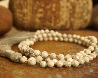 Howlite Mala • White Mala Beads • Dainty Mala • Howlite Mala Bracelet • Howlite Wrap Bracelet • Howlite Knotted Mala  • 4mm • 2255
