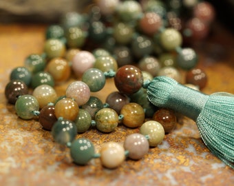 Indian Agate Mala • Indian Agate Mala Beads • Men's Mala • Green Mala • Indian Agate Mala Necklace • Indian Agate Prayer Beads • 8mm • 3580