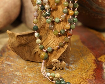 Indian Agate Mala • Indian Agate Mala Beads • Men's Mala • Green Mala • Indian Agate Mala Necklace • Indian Agate Prayer Beads • 6mm • 4509