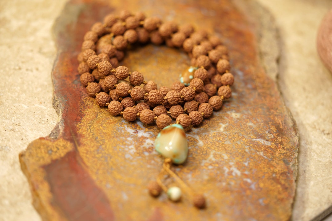 Pathri Rudraksh Pathri Rudraksha With 3 Turquoise Spacers and Original Pendant • 108+3 ...