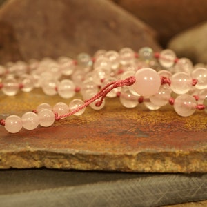 Rose Quartz AAA and Labradorite AAA* (Highest Quality) Hand-Knotted Mala (108 and Guru), Necklace, Bracelet 8 mm Beads  Beaded Tassel 1071