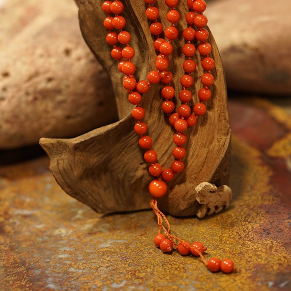 Taiwanese Coral Mala • Coral Bracelet • Beaded Coral Necklace • 5.7mm • High Quality Dyed Coral • Spiritual Jewelry • 108+1 • 4523
