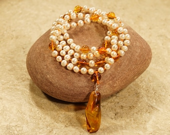 Golden Ochre + Pearl Mala • 108+ • 8/9mm • Knotted • Make A Statement • Queen Elizabeth II Inspired • Leadership Gift • Confidence • 3663
