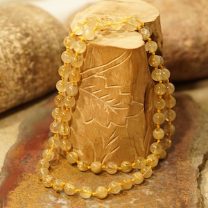Golden Rutilated Quartz Necklace • Golden Rutilated Quartz Bracelet • Angel Hair Quartz Necklace • Gift for Her • 6mm, 8mm, 9mm • 4201