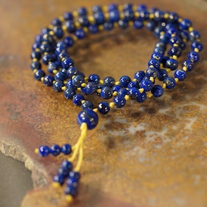Lapis Lazuli Mala Necklace • AAA • Lapis Mala Beads • Knotted Mala • 6mm Mala Clarity • Beads for Awareness • Mala for Meditation • 4457