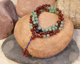 Hessonite Mala • Green Aventurine Mala • Hessonite Garnet Mala • Hessonite Mala Necklace • Hessonite Wrap Bracelet • Yoga Gift • 6mm • 2932