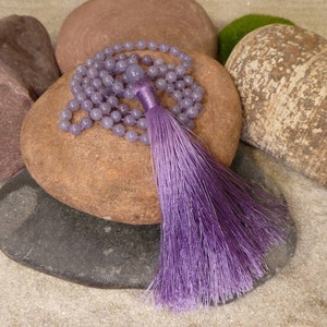 Lepidolite Mala Beads • Hand Knotted Blue Lepidolite Mala • Lilac Lepidolite Tassel Necklace • Violet Mala • Yoga Fashion • 6mm • 2923