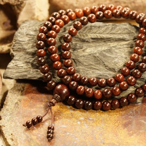 Red Sandalwood Mala • Adjustable, Stretchable Mala • 9mm • Rakta Chandan Mala • Lal Chandan Mala Beads • Red Sandalwood Stretch Mala • 3628