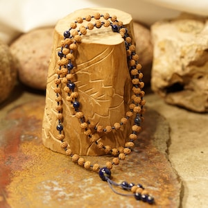 Rudraksha Lapis Lazuli Mala Necklace • Semi-Chikna Rudraksha Bracelet • 4mm • 5mm • 6mm • 7mm • 8mm • Spiritual Jewelry • Men&#39;s Jewelry 4295