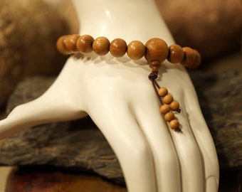 Sandalwood Bracelet • Mysore Sandalwood Stretch Bracelet • Elastic Bracelet • Pocket Mala • 12mm • Wrist Mala • Small Sandalwood Mala  4079