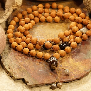 Nepal Bodhi Seed Mala • 11mm • Small Bead Bodhi Mala • Buddhist Prayer Beads • Mala • 3 Botswana Agate Spacers • Nepalese Bodhi Mala • 3927