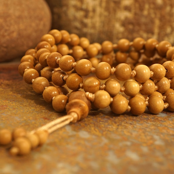 Mysore Sandalwood Mala, Prayer Beads, Necklace, Bracelet Authentic Highest Quality 6mm Beads with a Beaded Tassel 3052